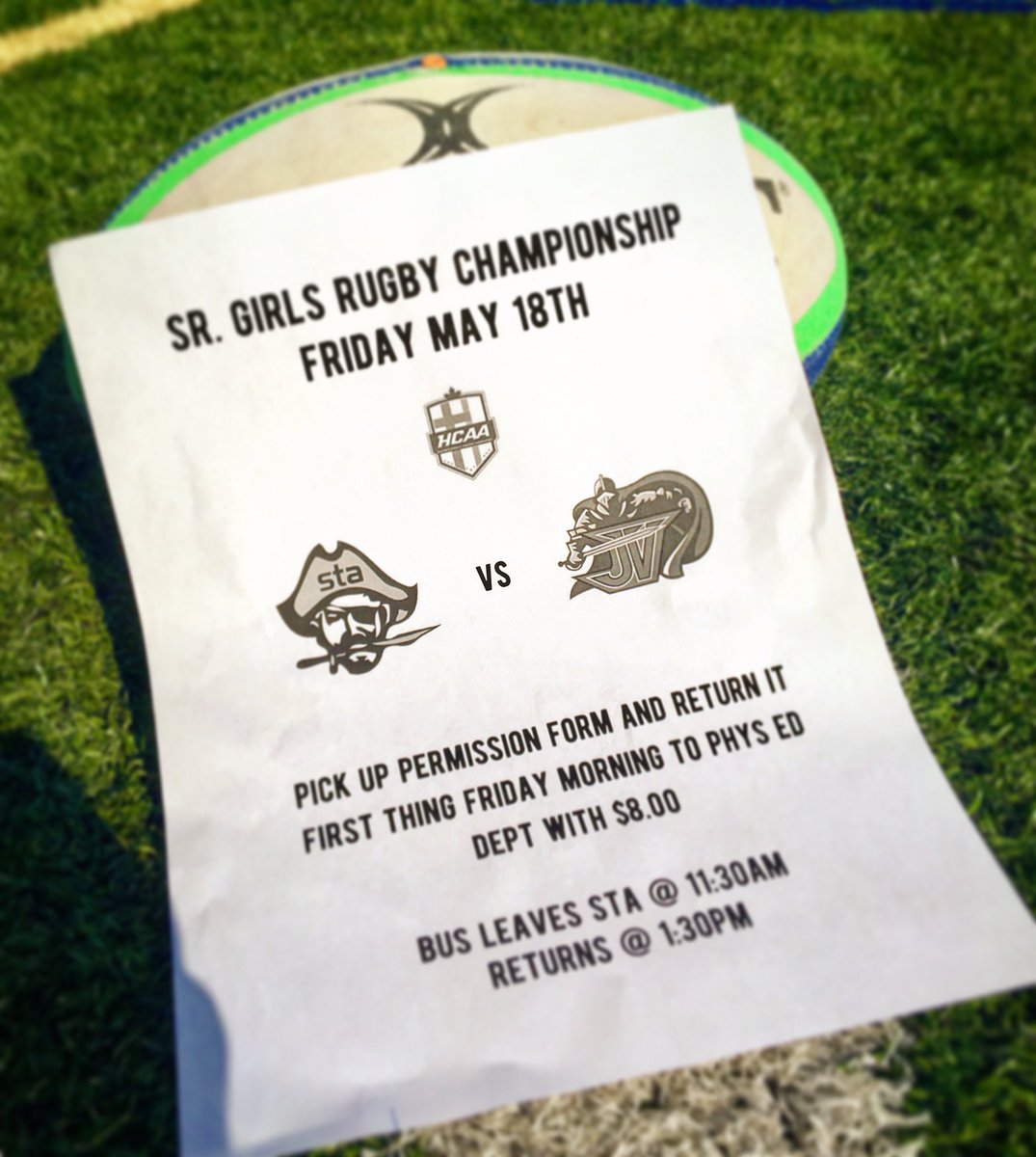 Girls Rugby HCAA Finals Friday at noon. Sherwood Forest Park in Burlington.