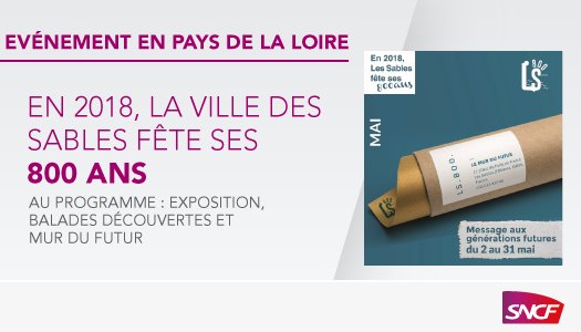TERPays2LaLoire's tweet photo. La @VilleDesSables fête ses 800 ans en 2018 ! Pour l'occasion, en plus d'une exposition et de balades découvertes, se prépare un Mur du Futur dont chacun peut devenir l'un des fondateurs.
Plus d'infos sur la page #LS800 : https://t.co/4lTb31np5h https://t.co/2EsO3jmAZE