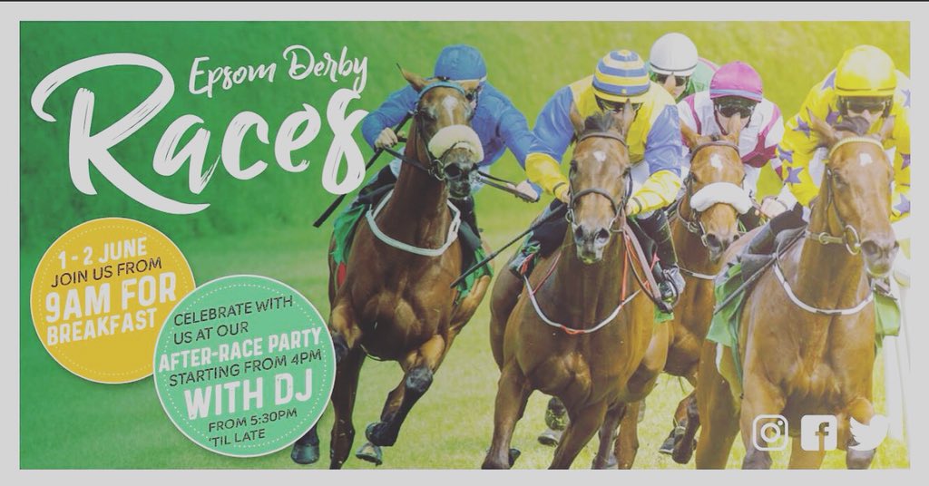TheSlugEpsom's tweet photo. Epsom Derby Races! 

We are open both days from 9am for a champagne breakfast!

DJ playing both nights! 

Book your table today : https://t.co/gddue0URo4

Or call us for more info 01372729174! https://t.co/0L6WbjGTwr