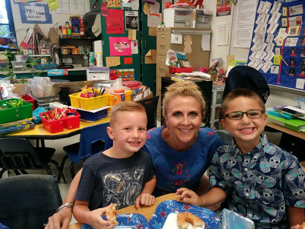 Donut date this morning with these 2 handsome kindergarteners!!!! #LOVEMYJOB #WESroars