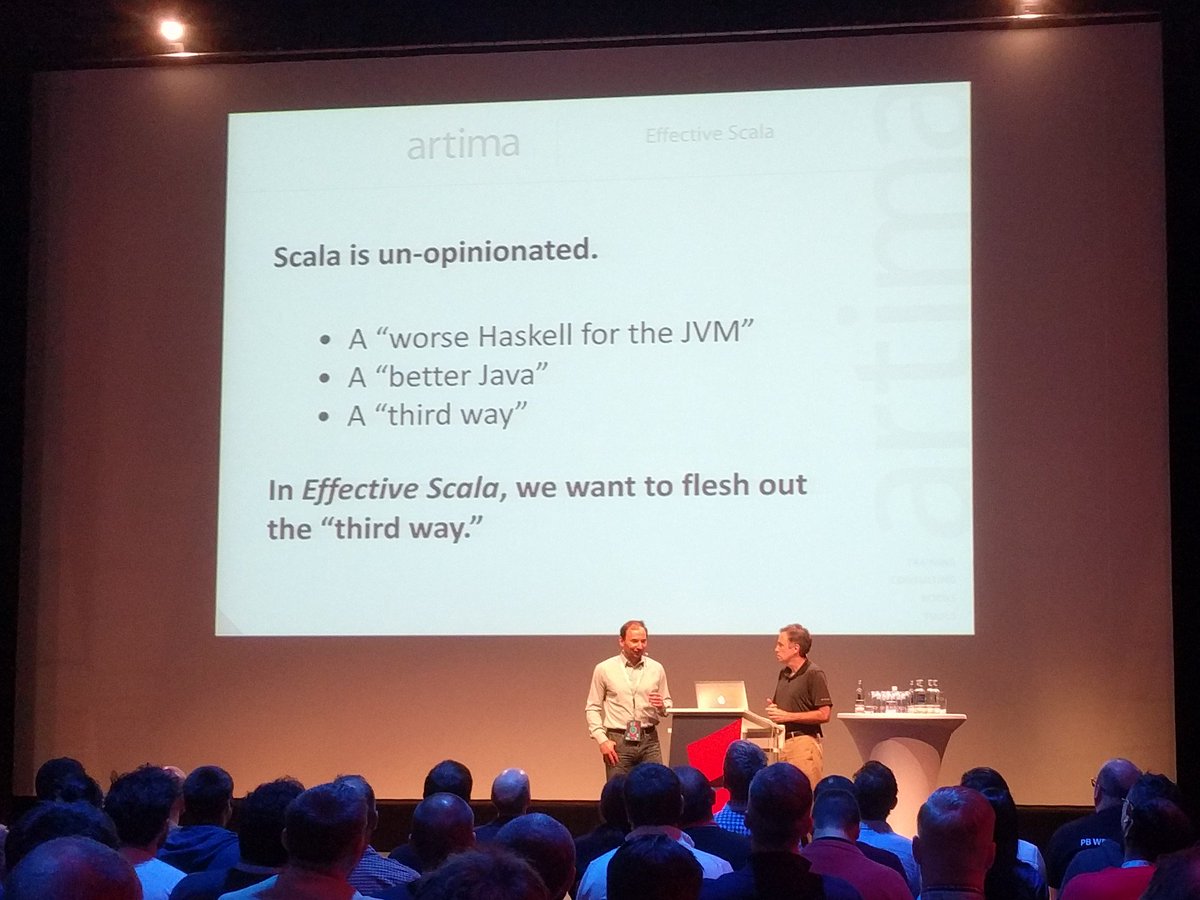 andyjim77's tweet photo. @bvenners and Frank Sommers on how to establish effective #Scala ecoystems in organizations at #ScalaDays Berlin. https://t.co/rLFWmwch4a