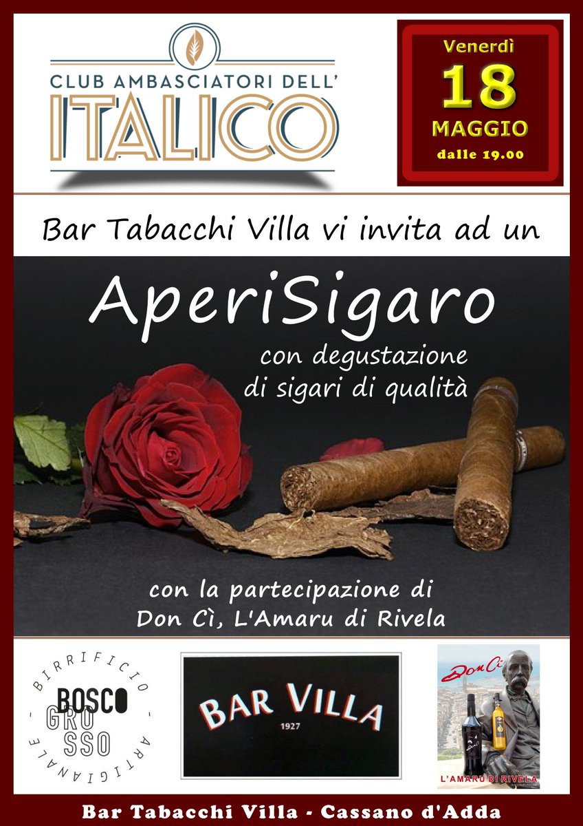 IncontridiGusto's tweet photo. #18maggio Cassano d'Adda: una serata di degustazione per intenditori del gusto #drink #sigari https://t.co/7nBCKfVWCe