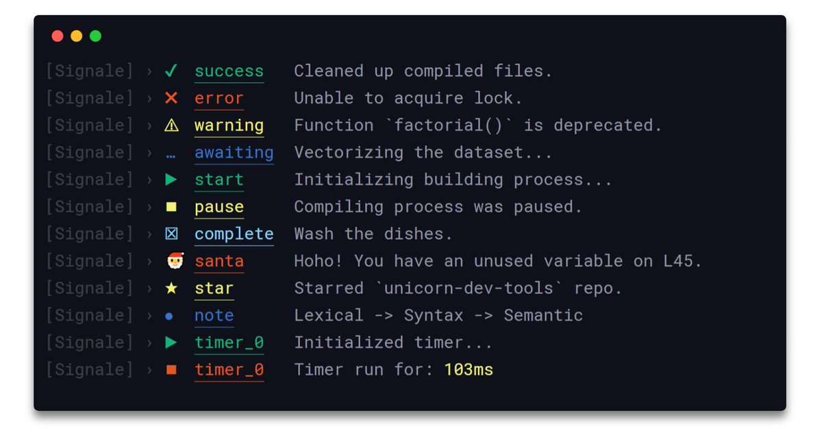 JavaScriptDaily's tweet image. Signale: A Highly Configurable Console Logger - github.com/klauscfhq/sign…