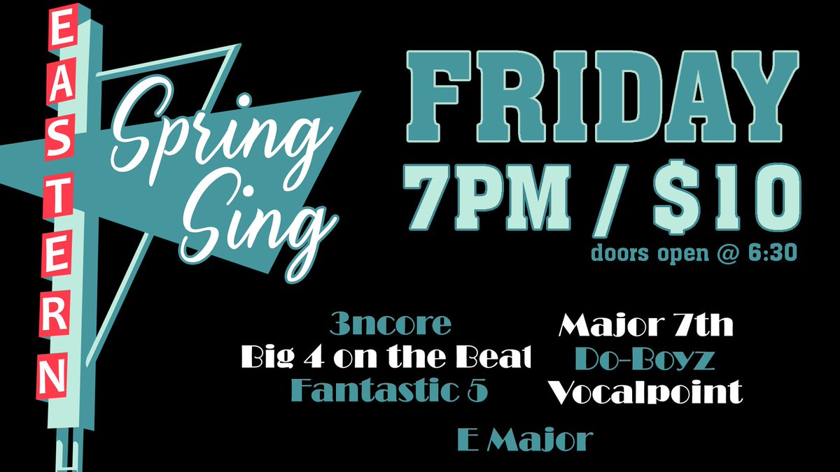 EasternHSMedia's tweet photo. Join @ehsEmajor and .@EHS_Choirs for this year's Spring Sing! Friday @ 7PM DOORS open 6:30 - Just $10 Don't miss this awesome night of tuneage! #eaglepride #WeAreJCPS https://t.co/z02PNhcIy8