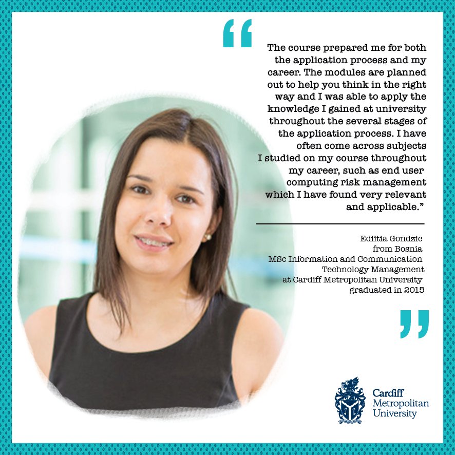 CMetInt's tweet image. Ediitia Gondzic from Bosnia has shared what she thinks about her (MSc) Information and Communication Technology Management course at @CSM @Cardiffmet
#cardifmet #csm #technologycourse #management #mastercourse #trueopinion
