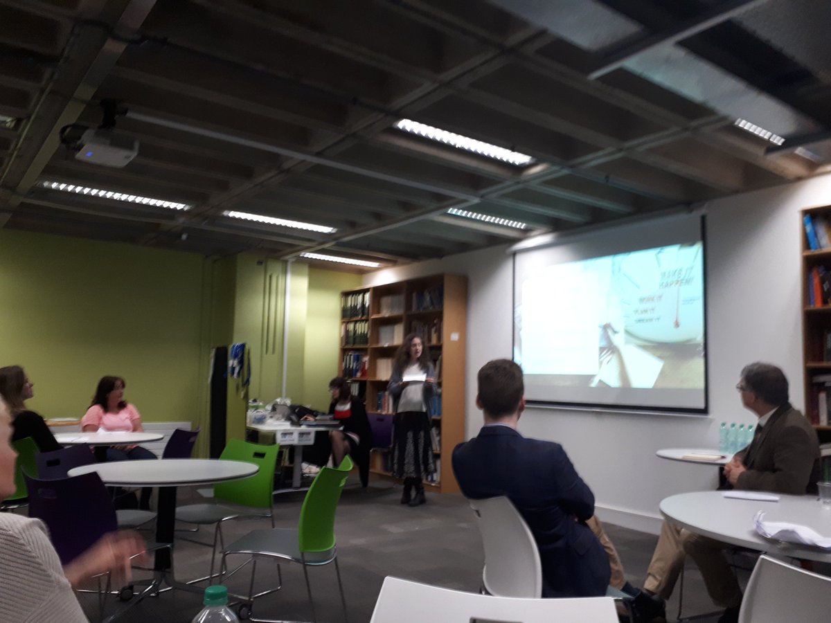jpjmolloy's tweet image. okay something of a blurry photo but a @UCDLibrary Client Services staff members Debra McCann and Vanessa Buckley giving a talk about UCD Library's implementation of #StackMap @StackMap first Irish library to bring in this service, catch their poster at @CONULconf next week #UX