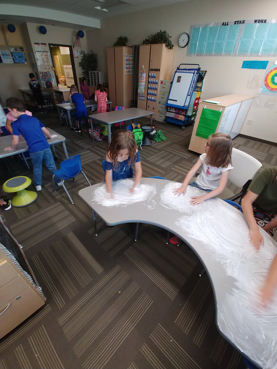 ltylerkc's tweet photo. Those desks won't clean themselves but shaving cream will help we practiced sight words too! #endofyear #pcr3proud. #compasselementary https://t.co/p5sl7XIDGf