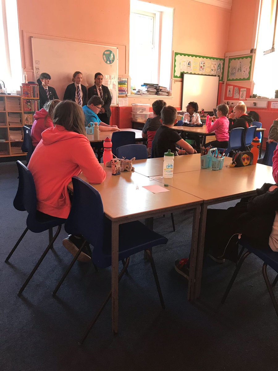 LevenmouthAc's tweet photo. Our soon to be S1 class at Coaltown of Wemyss meeting our @columba1400 and #LevAcJPLT students for the first time. Thanks to CoWPS for hosting us and to Mrs Muir for arranging https://t.co/BpGGDMAheZ