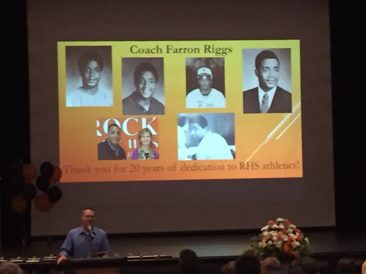 Coach Farran Riggs being honored for 20 years of service to Rockville HS as a player, coach and staff member. So deserved. Thank you Farron @RHSRamsAD <a href="/_ramsbaseball/">Farron Riggs</a> <a href="/MCPSAthletics/">MCPS Athletics</a>