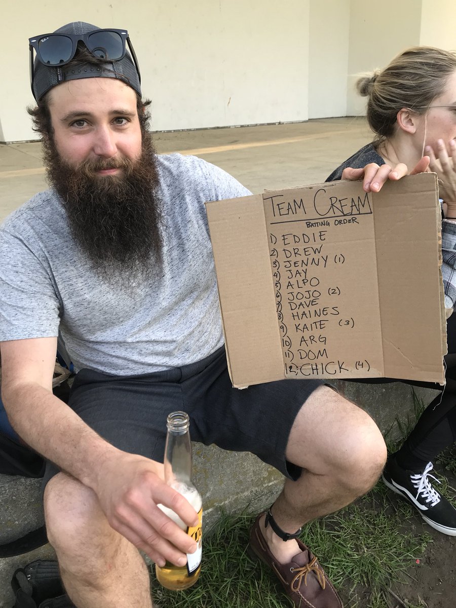 TeamCream2020's tweet photo. Tonight’s starting lineup for Team Cream presented by @GoFlingo legend Jake! Game starts at 7:30PM, come have a beer with us! #GoFlingo #Kickball https://t.co/UD9JTKEOAL