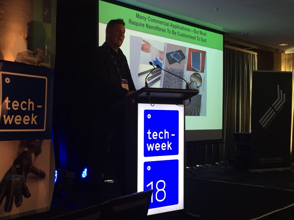 David Beckermann from <a href="/RevolutionFibre/">RevolutionFibres</a> speaking on his role and nanofibres <a href="/TechweekNZ/">TechweekNZ</a> Christchurch #twnz18