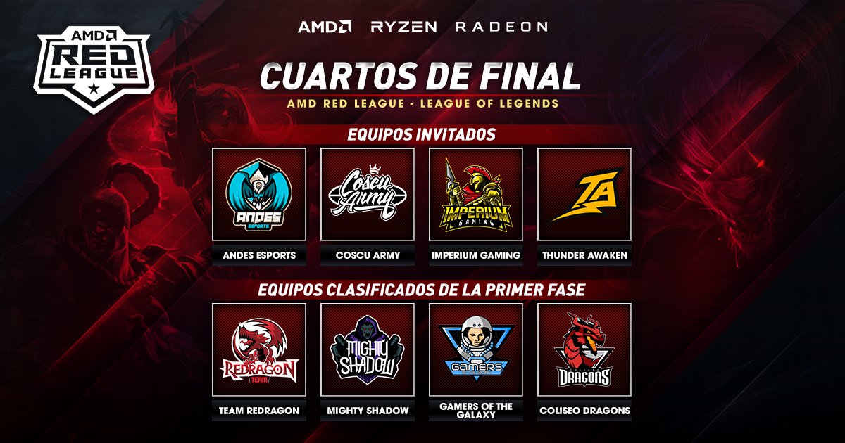 MightyShadowMSW's tweet photo. ¡Aquí están, los clasificados a la AMD Red League! En conjunto con @Andes_Esports, @CoscuArmyTeam, Imperium Gaming, @ThunderAwakengg, @RedragonAR, Gamers of the Galaxy y @ColiseoDragons estaremos compitiendo por ver quién se lleva a casa una jugosa suma de U$S750.

#GoMSW https://t.co/CAhaJlZKxO