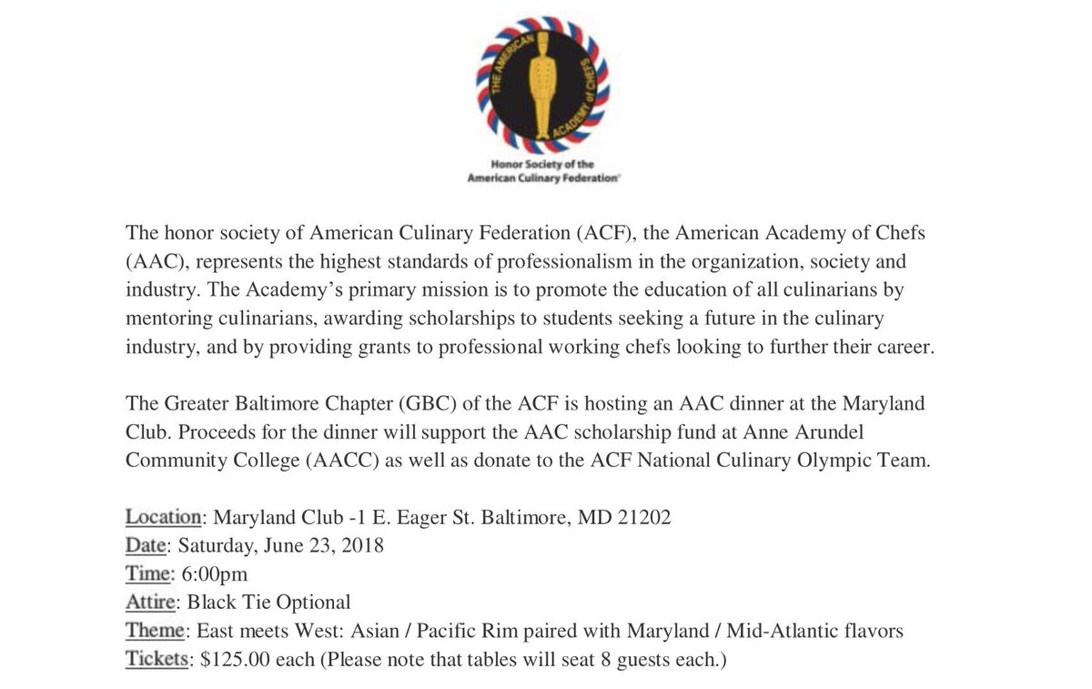 GBACF's tweet photo. Great opportunity, great event to attend, and great food! #acfchefs #greaterbaltimoreacf #bethechange https://t.co/T5gwNNjlJx