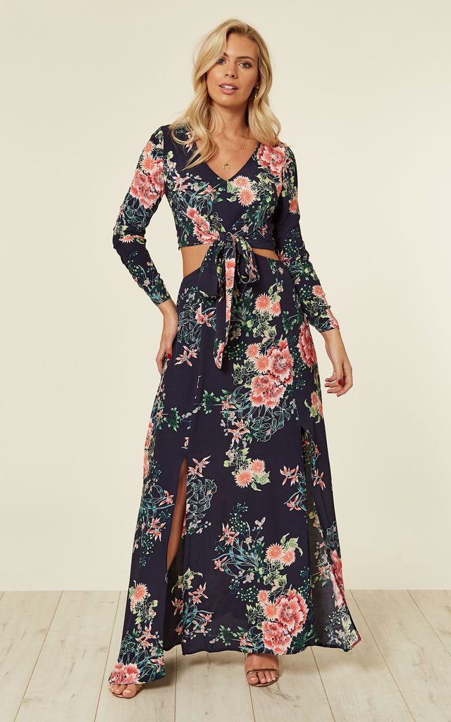 silkfred navy floral dress