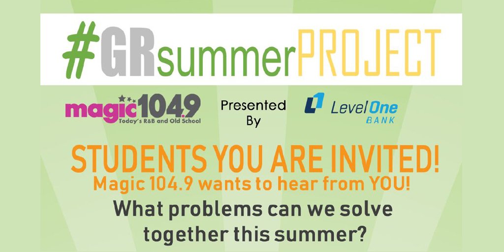 LevelOneBank's tweet photo. The #GRSummerProject is an initiative created to empower our youth to not only identify problems but lead solutions this summer in #GrandRapids. Students passionate about impacting change in our community can sign-up here: https://t.co/4N8TWECF2s. #GetInvolved #BeTheChange https://t.co/r3HvZ9wphw