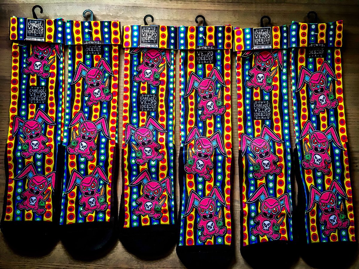 ABrand4Weirdos's tweet photo. Hot off the press, I just attached the labels and hooks for our new #AngryBunny #sock designs! Get this batch this weekend in our art gallery/boutique shop! Or order them directly from the website at https://t.co/qA8MJLocSk

#wildsocks #bunnysocks #bunnies #bunny #cutesocks https://t.co/aMsECWL1GK