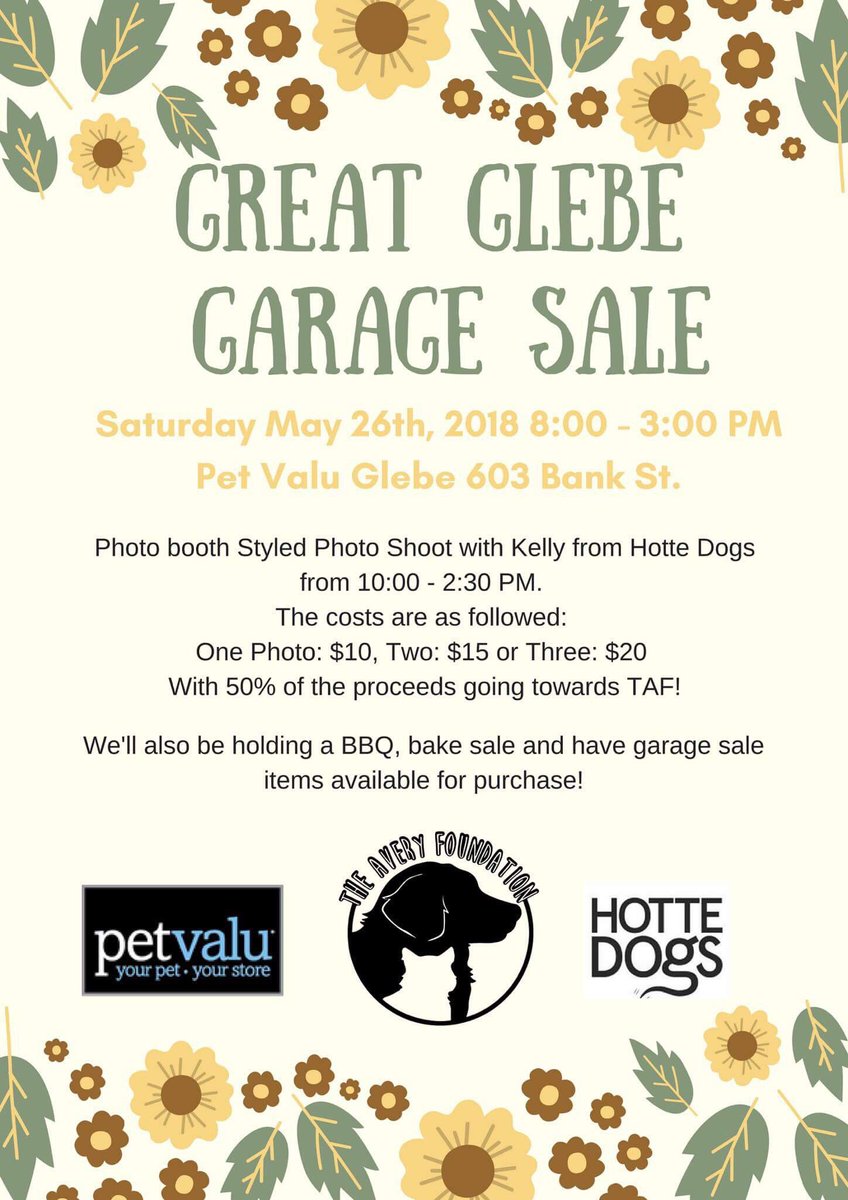 HotteDogs's tweet photo. Rain or shine! We’ll be at #TheGreatGlebeGarageSale this Saturday! Come to #petvaluglebe &amp; support @theaverypeople https://t.co/0eiaVDfWrK