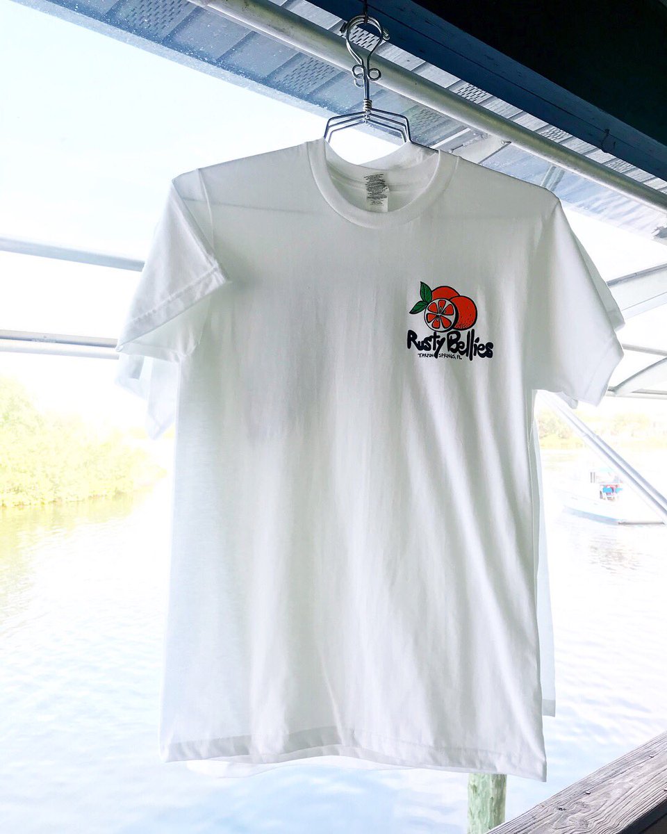 RustyBellies's tweet photo. WISH YOU WERE HERE!! Now available with a splash of color! 🍊Stop in and get one! 
#boat2bellie #wishyouwerehere #floridalife #rustybellieswag #belliewear #tshirt #tshirtdesign #swag #tarponsprings #pauszu https://t.co/UD7MCgGdFB