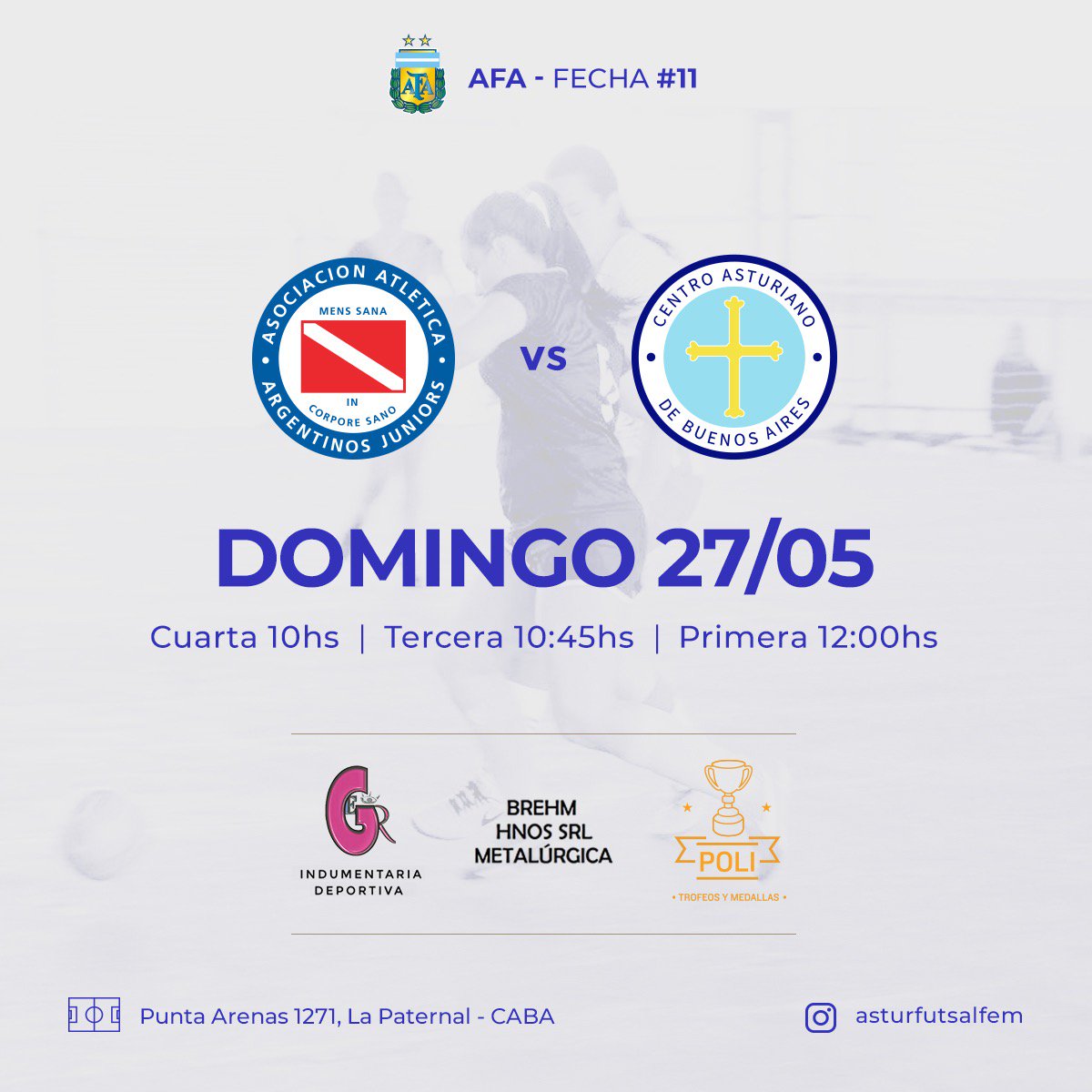 AFA - FECHA 11 ⚽️

Las chicas visitan en la Paternal a Argentinos Jrs. con la ilusión de sumar! 

📌 GER INDUMENTARIA DEPORTIVA 
INSTA: ger_indumentaria_deportiva_

📌TROFEOS Y MEDALLAS POLI 
INSTAGRAM: trofeosymedallaspoli

📌 BREHM HNOS SRL METALÚRGICA
balancinadobrehm.com.ar
