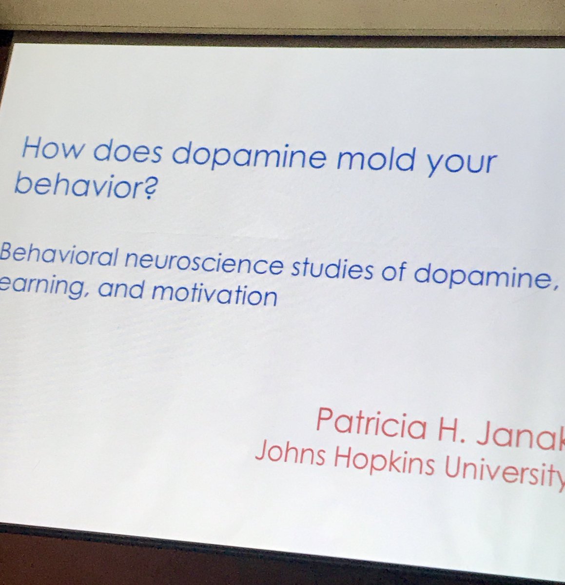 Triangle_SfN's tweet photo. Keynote speaker Dr. Patricia Janak @triciajanak giving a great talk on dopamine motivated learning in VTA vs SN #TriangleNeuro https://t.co/6uX3c06qFB