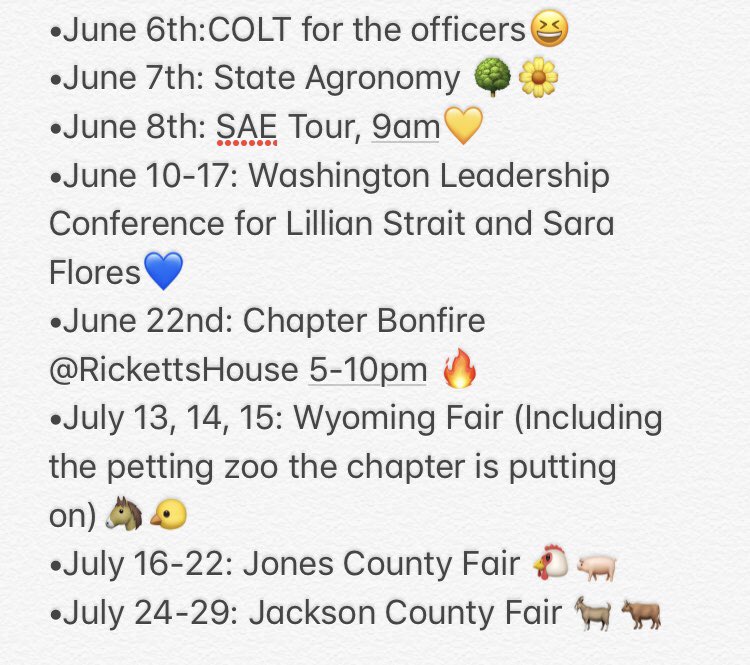 Midland_FFA's tweet photo. Hey FFA members! Just cause schools out doesn’t mean FFA is 😉 This summer we have quite a few things going on😁 https://t.co/b3WCo2t4Qv