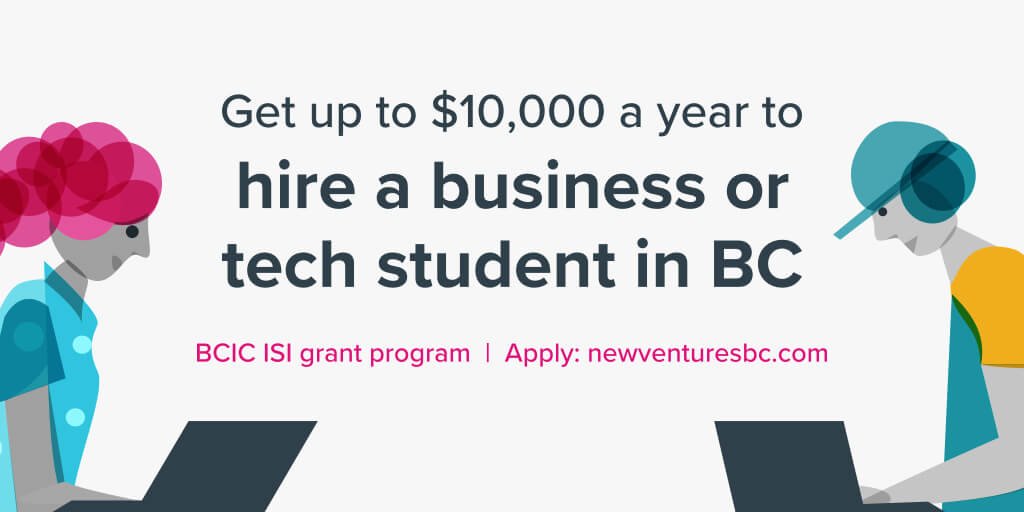nvbc's tweet photo. Get $10,000 to #HireaBCStudent with the @BCIC ISI Grants!
Your startup can benefit from the up-to-date skills, training and expertise of a post-secondary student. Apply for the BCIC Innovator Skills Initiative now.
Find out more here: https://t.co/rp2i5JHTZ2 https://t.co/Fy9ppEM4RY