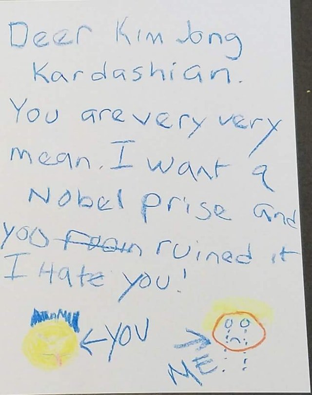 Stop_Trump20's tweet photo. BREAKING NEWS: White House releases original draft of the President Trump's letter to Kim Jong Un! https://t.co/Jq1ofGjL28
