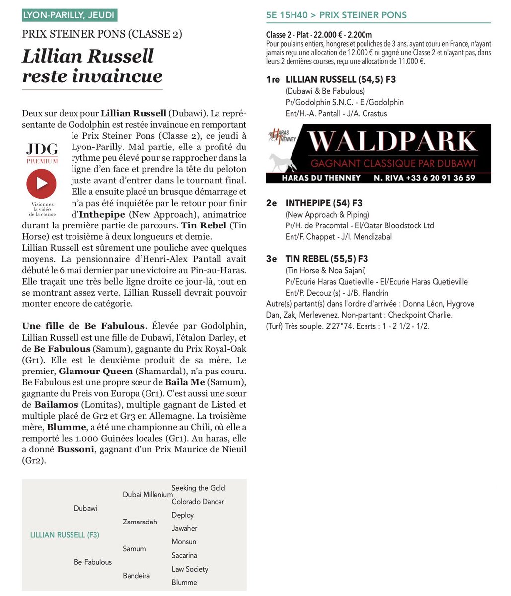 Second win for LILLIAN RUSSELL (F3) <a href="/godolphin/">Godolphin</a> <a href="/AlexPantall/">Henri-Alex Pantall</a> <a href="/CrastusAnthony/">Anthony CRASTUS</a>