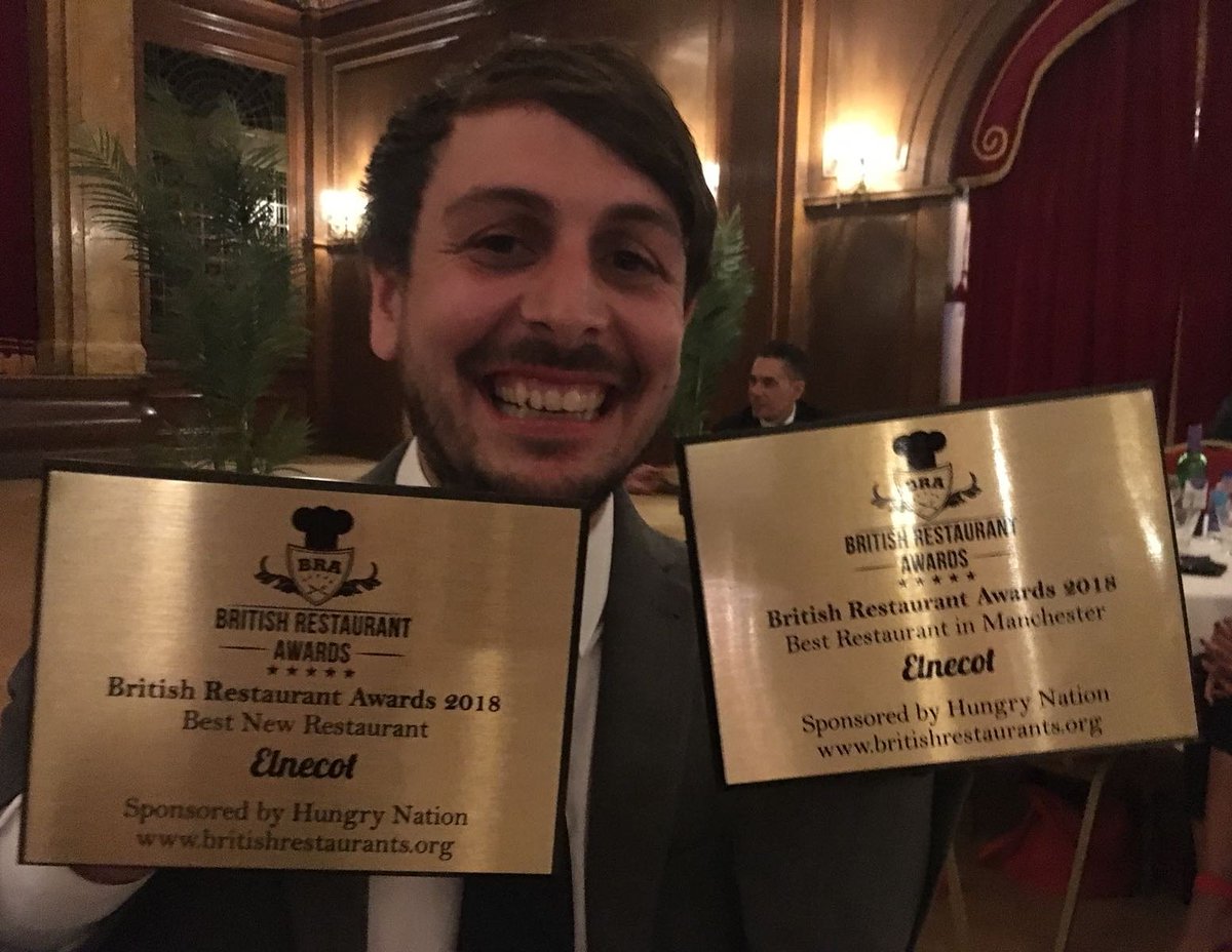elnecot's tweet photo. We won both!! BEST RESTAURANT IN THE UK and BEST RESTAURANT IN MANCHESTER!!! 🤩🤩🤩🤩 https://t.co/yKLHvAcHOO