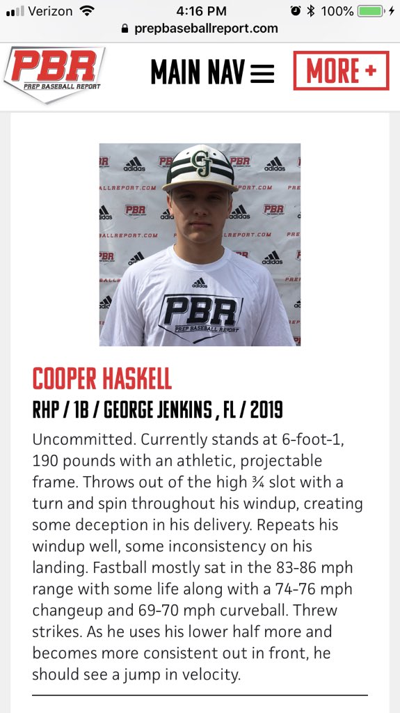 Nice write up from our friends at @PBRFlorida about our ‘19 RHP <a href="/haskell_cooper/">CooperHaskell</a> #uncommitted