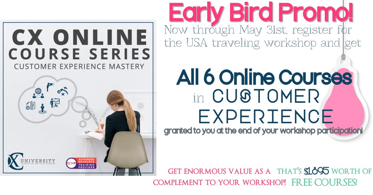 Learn from the best <a href="/DianeMagers/">DianeMagers</a> and <a href="/cxwhisperer/">Mohamed Latib</a>! Join our Long Beach, CA or Philly workshop and get ALL 6 courses in CX as an early bird bonus! Hurry, offer ends May 31! ow.ly/GakP30jJAYC