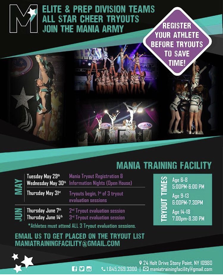 CheerManiaNY's tweet photo. Reminder No Classes tonight-Monday! Enjoy your long weekend! #ManiaStrong #ManiaArmy #ThatsAWrapForSeason14 #LiveYourDreamInSeason15 https://t.co/q7ybHFSF0i