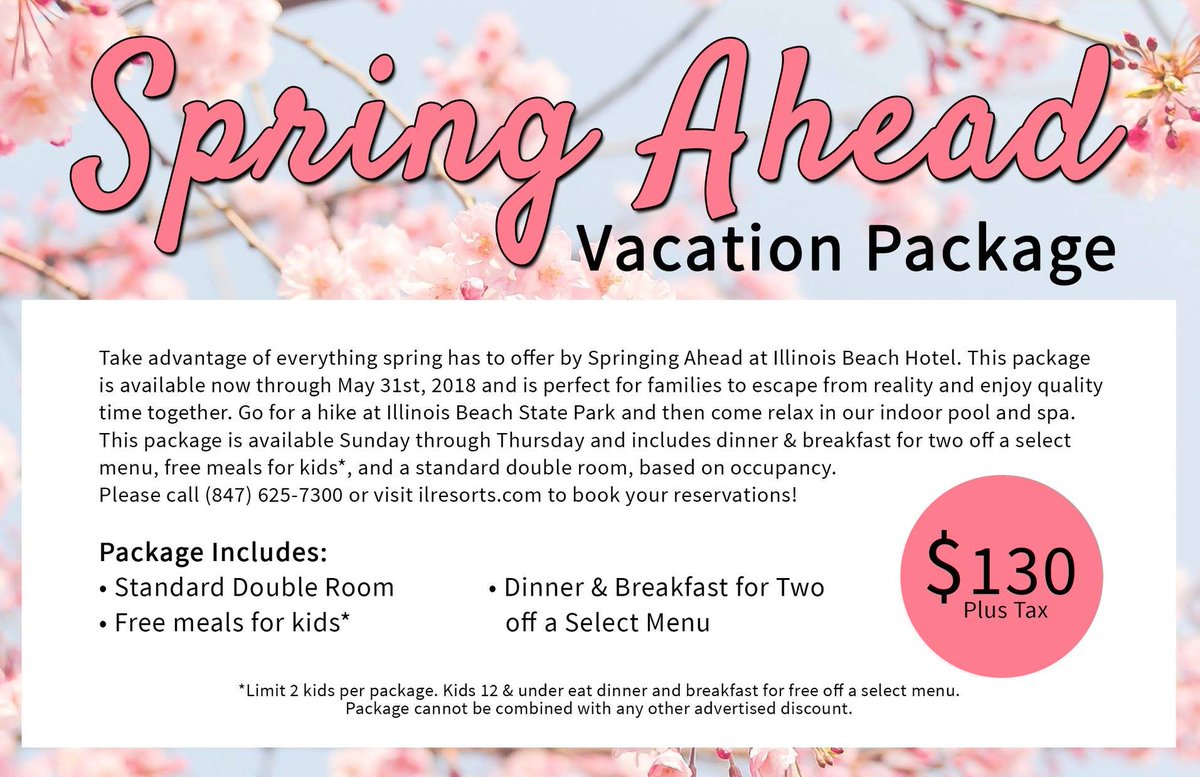 ILBeachResort's tweet photo. Only one week left!! Make sure to take advantage of our Spring Ahead Vacation Package before it's too late. Click below for details and call (847) 625-7300 to make your reservation! https://t.co/Y2XugEc7pO