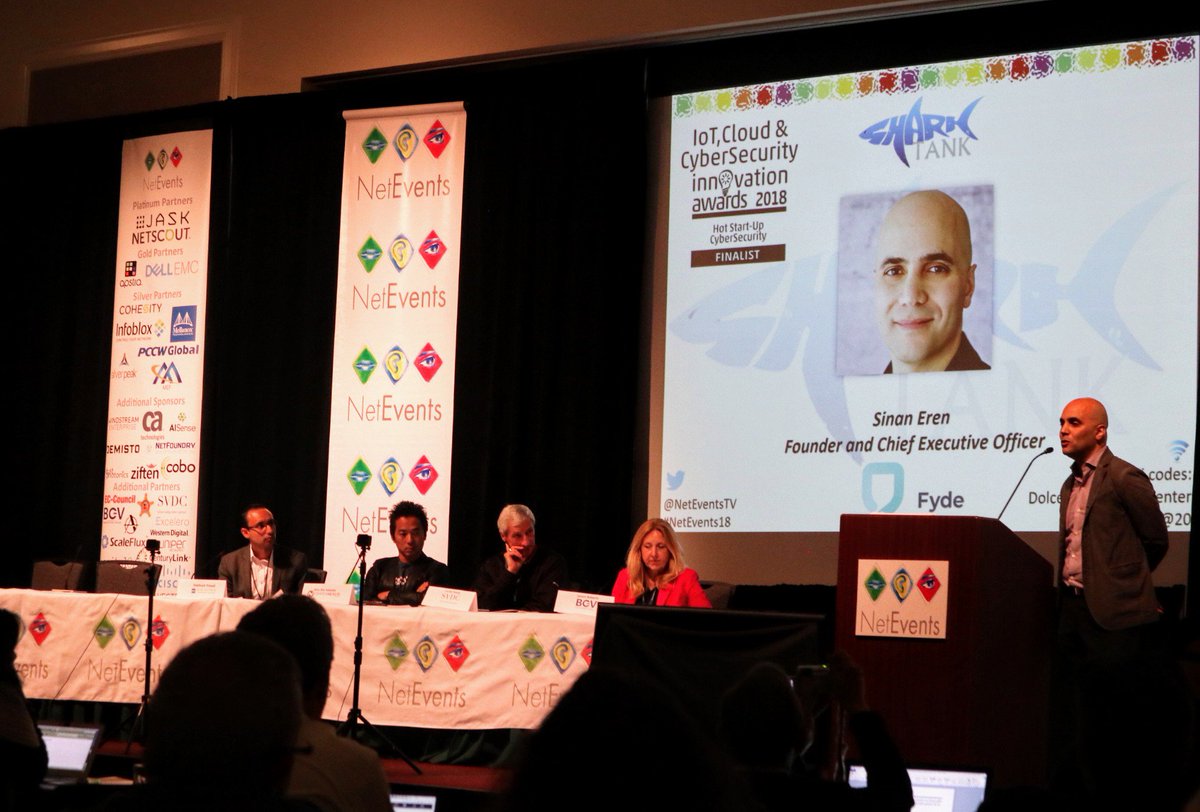 dnxventures's tweet image. Another portfolio company @FydeApp CEO @DidymaWorks is presenting to "Sharks" #SharkTank #netevents18 #cybersecurity