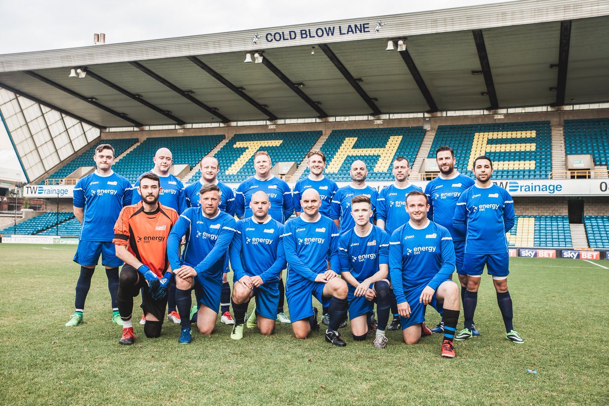 energybet_com's tweet photo. Here’s the official home team photo from our @MillwallFC play on the pitch fans day @LukeToth1 @DarthAlcoholic @seamuslahm @barriecurtin @abalcomb96 @PrcJamie @Dean_Whitcher @29gazalex https://t.co/3b29chsQYp