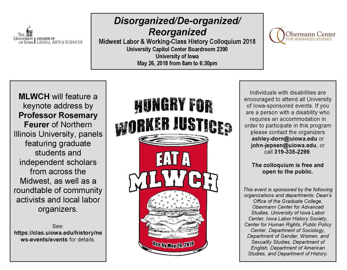 sojka16's tweet photo. MLWCH Colloquium is happening this Saturday! @GHSUIowa @UI_History https://t.co/oUM0RSRDmo
