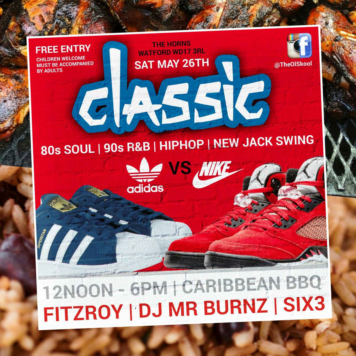 OSPUK's tweet photo. This Saturday #TheHornsWatford 12Noon - 6pm Daytime #CaribbeanBBQ 80s 90s #RnB #HipHop #NewJackSwing #Watford https://t.co/ve0ZFrfeA8