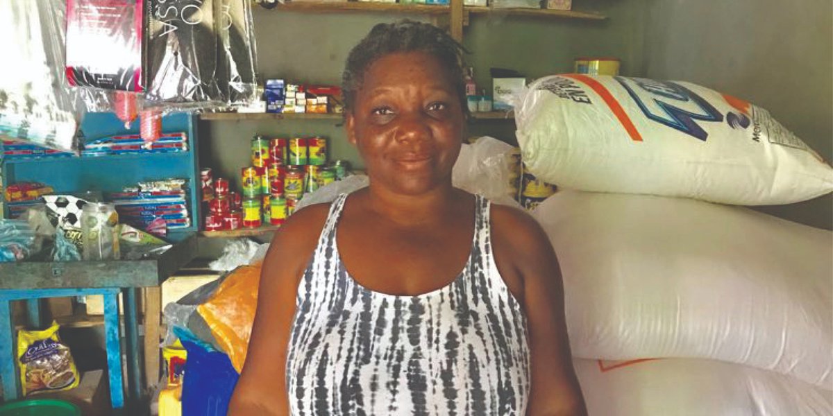 Fonkoze's tweet photo. Denise has been #empowered by Fonkoze to rise from poverty. She now owns a thriving business that only a short time ago seemed impossible. Her hard work + the business skills training & financial services she receives from Fonkoze has enabled her to change her life. #HopeAtWork https://t.co/9xOXFsrZKp