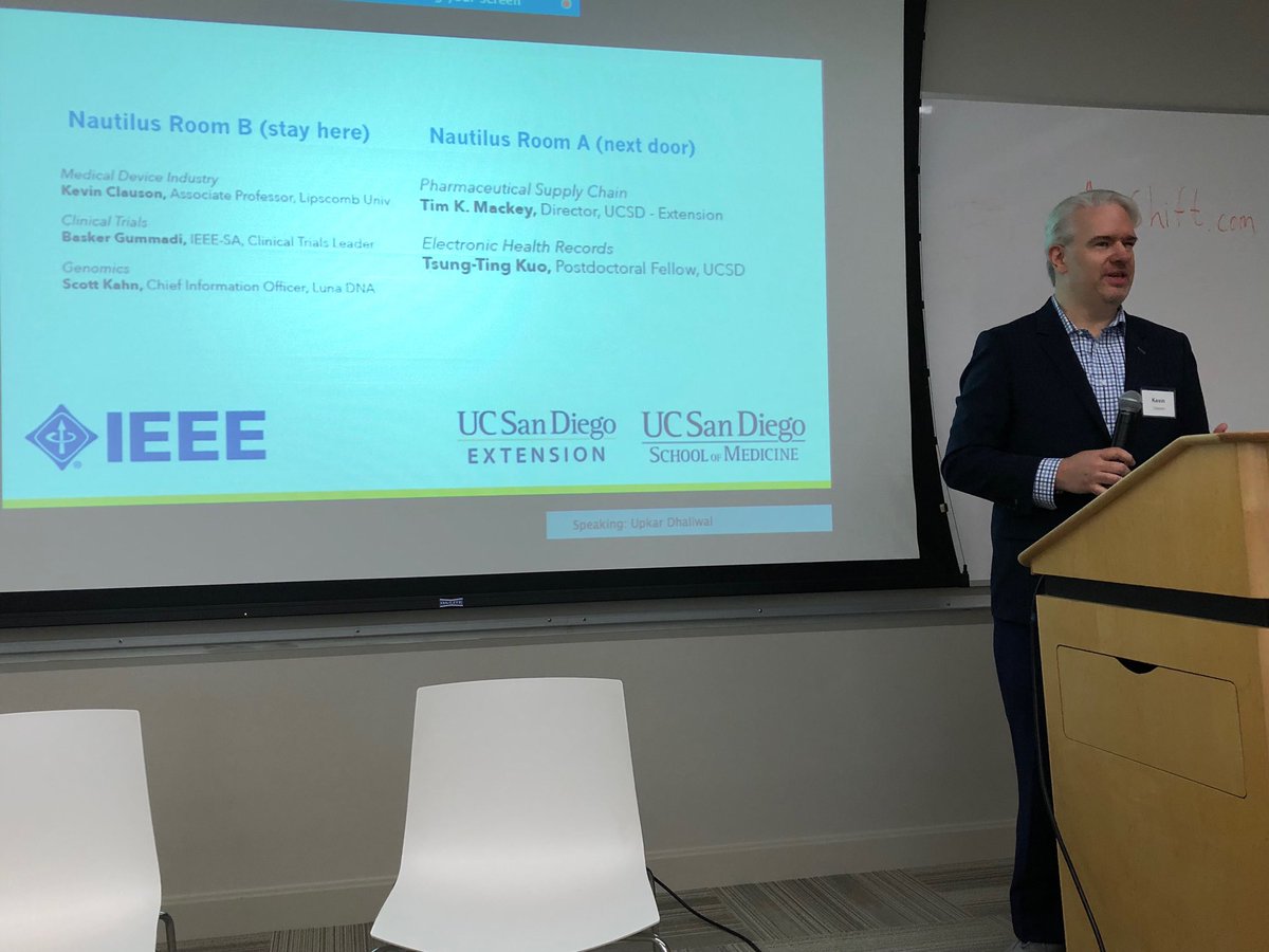 GBCornwall's tweet photo. Dr. Kevin Clauson @kevinclauson leading the discussion about Blockchain in Medical Devices vertical in Healthcare Applications #UCSDIEEEblockchain https://t.co/ZbJ164gVZl