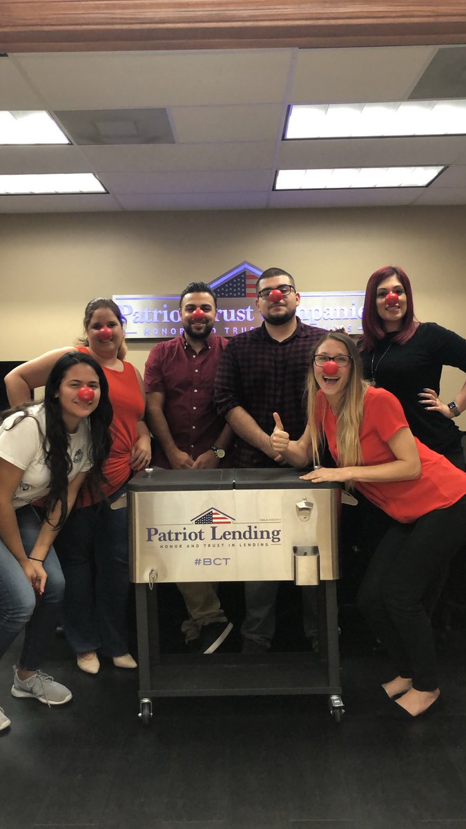 PatriotLnd's tweet photo. Bring on the noses! We are proud to honor &amp; donate to Red Nose Day. Remember to give us a call for any donations. Can’t forget, it’s beer cart Thursday! #beercartthursdays #rednoseday #patriotlending https://t.co/pD3xLd3aRS