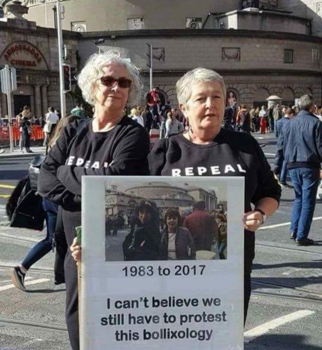I hope these two fabulous ladies don’t have to protest this bollixology in another 34 years.

#Repeal #hometovote #repealthe8th #trust