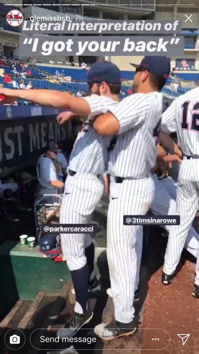 Parkercaracci's tweet photo. @RoweThatBoat24 kind of funny how @OleMissBSB put this on their Instagram story before the game started🧐 i guess they knew that was about to happen! @thomas_dillard7 @nickfortes7 Thanks for picking me up boys! Love y’all! https://t.co/XyW3IJwAqT
