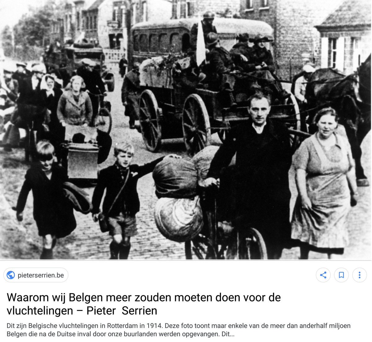 <a href="/Bart_DeWever/">Bart De Wever</a> Walgelijk. U gaat over lijken. Mijn grootouders vluchtten uit Antwerpen met hun twee kleine kinderen naar Nederland bij het uitbreken van WOI. Eén van hun kinderen stierf enkele weken na aankomst in Nederland aan de mazelen. Ik zal niet vergeten, het verdriet van grootmoeder.