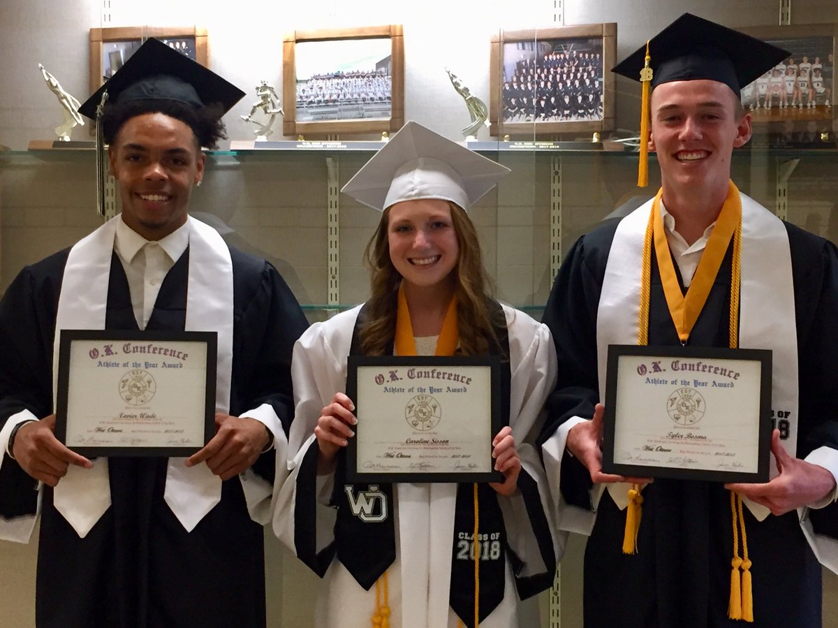wopanthers's tweet photo. WO Athletes of the Year. Xavier Wade, Caroline Sisson and Tyler Bosma. Outstanding multi sport student-athletes. Wade will be attending Ferris State to play basketball and football. Sisson will swim at U of M. Bosma will pitch at Miami OH. Great job Panthers. 🏀🏈🎾🏊⚾️#GoWo https://t.co/h1gHSwJGJA