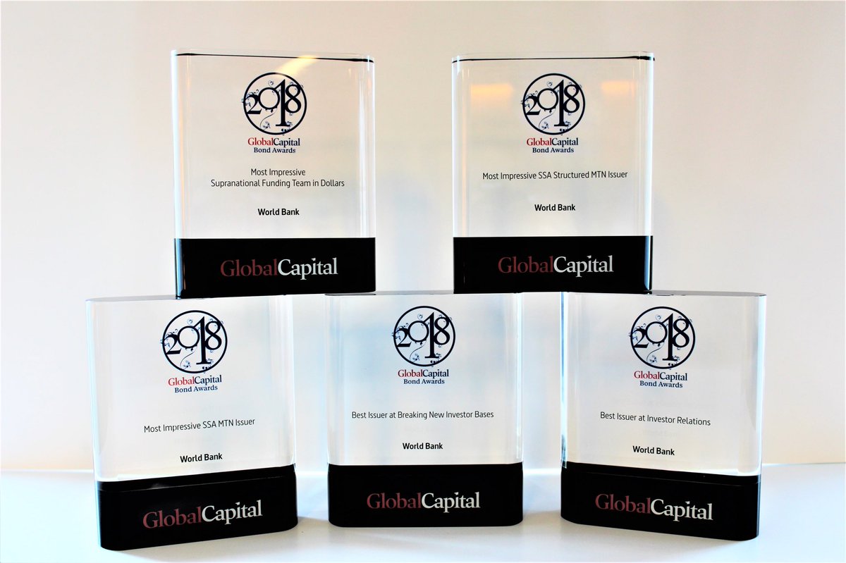 aklopfer_dc's tweet image. @WorldBank Treasury Capital Markets Director @GeorgeLRichrdsn representing our team and receiving a record five awards at the 2018 @GlobalCapNews Bond Awards Dinner in London on May 23, 2018.
