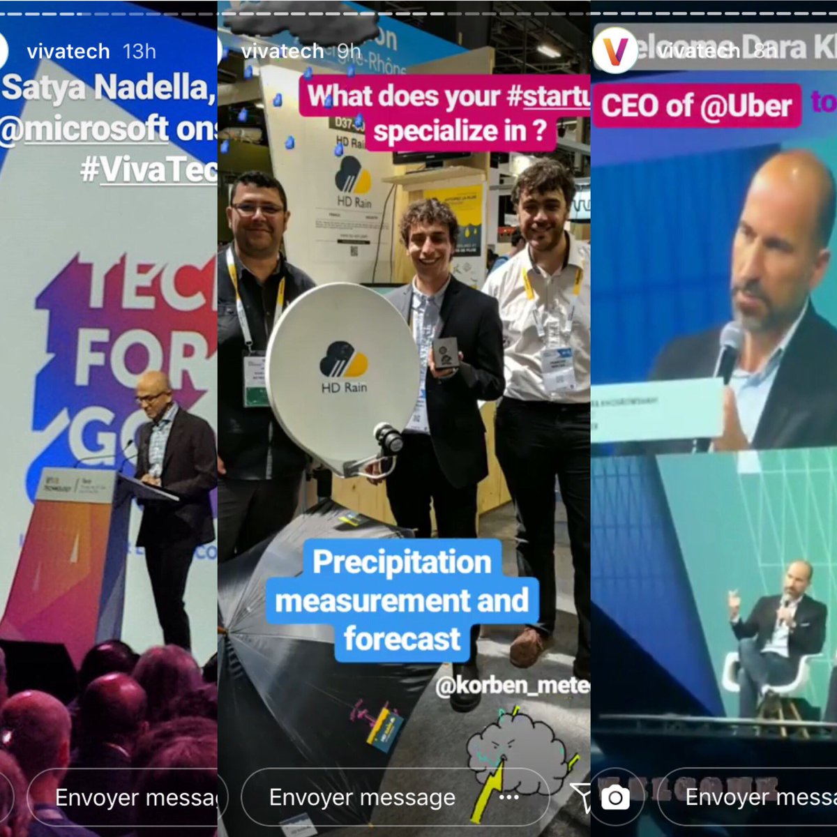 HDRain's tweet photo. Ouvrir la #story Instagram de @VivaTech, et se retrouver entre  @satyanadella CEO de @Microsoft et @dkhos CEO d'@Uber, c'est la magie de  #VivaTech #merci 😃😊 https://t.co/Qq7axiLnmc