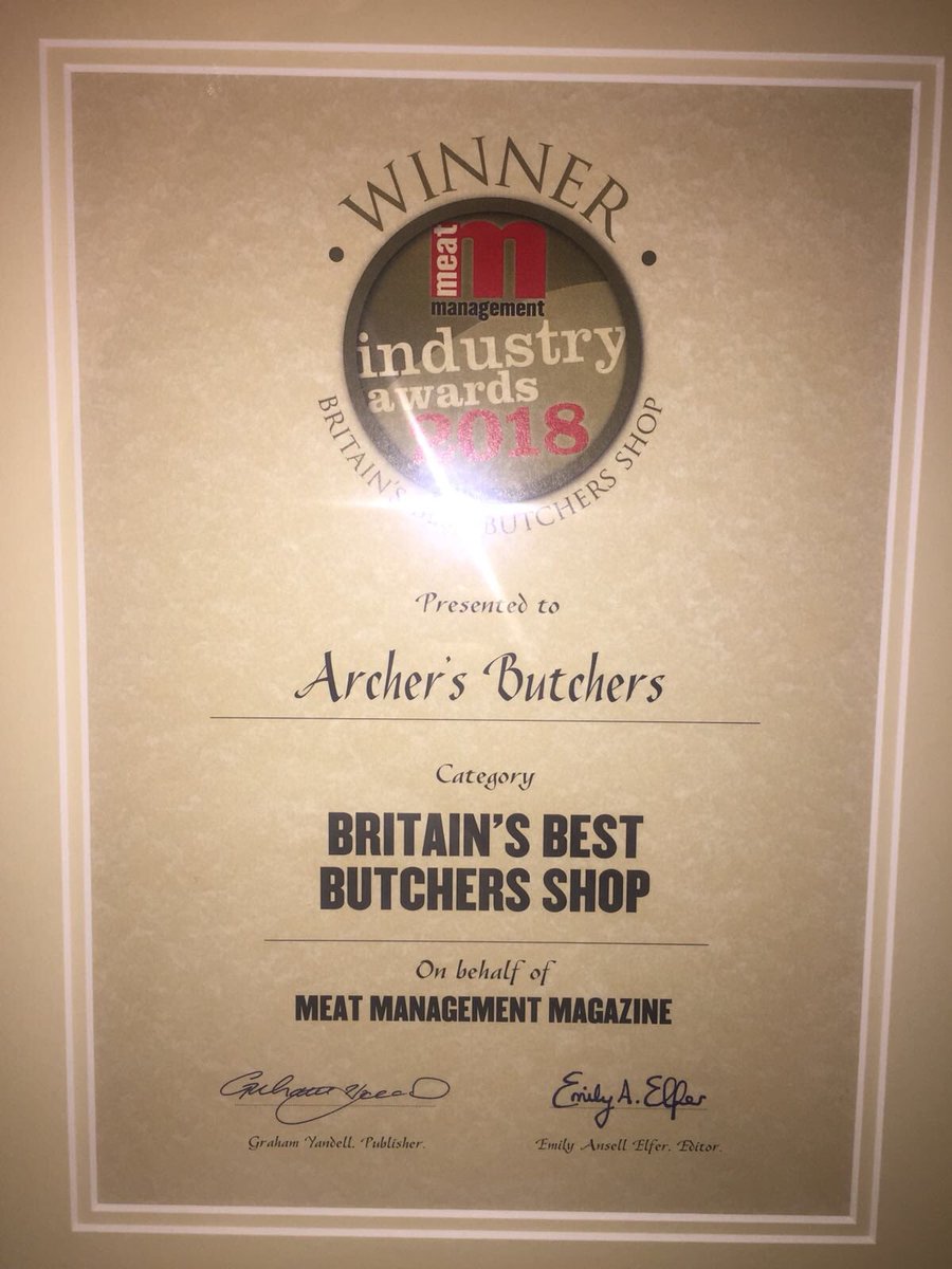 ArchersButchers's tweet photo. Britain’s best butchers shop award goes to us @ArchersButchers whehey!!!!! Well done t am Archers. @EDP24 @PlainSpeakingPR @PorkstockUK @charlieboychef @RedCatSarah @MeatManagement #MMMeatAwards @ProudlyNorfolk @sausagekinguk @q_guildbutchers https://t.co/uU15armzbJ