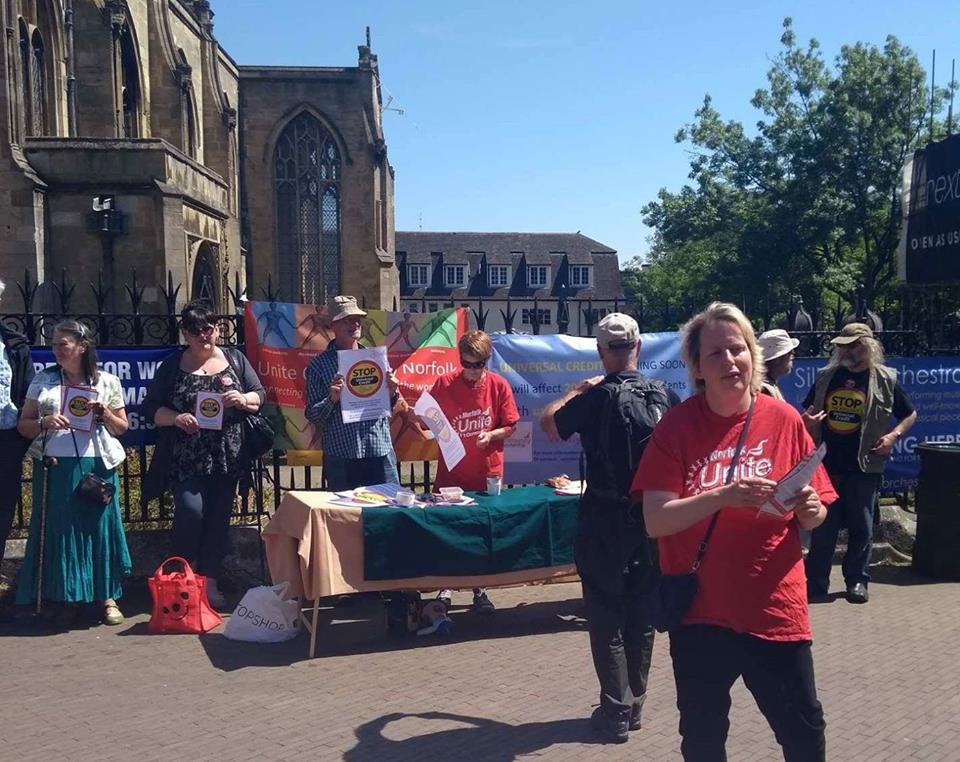 UniteCommNfk's tweet photo. #StopUniversalCredit action in #Norwich today https://t.co/Axa3bNVO6U