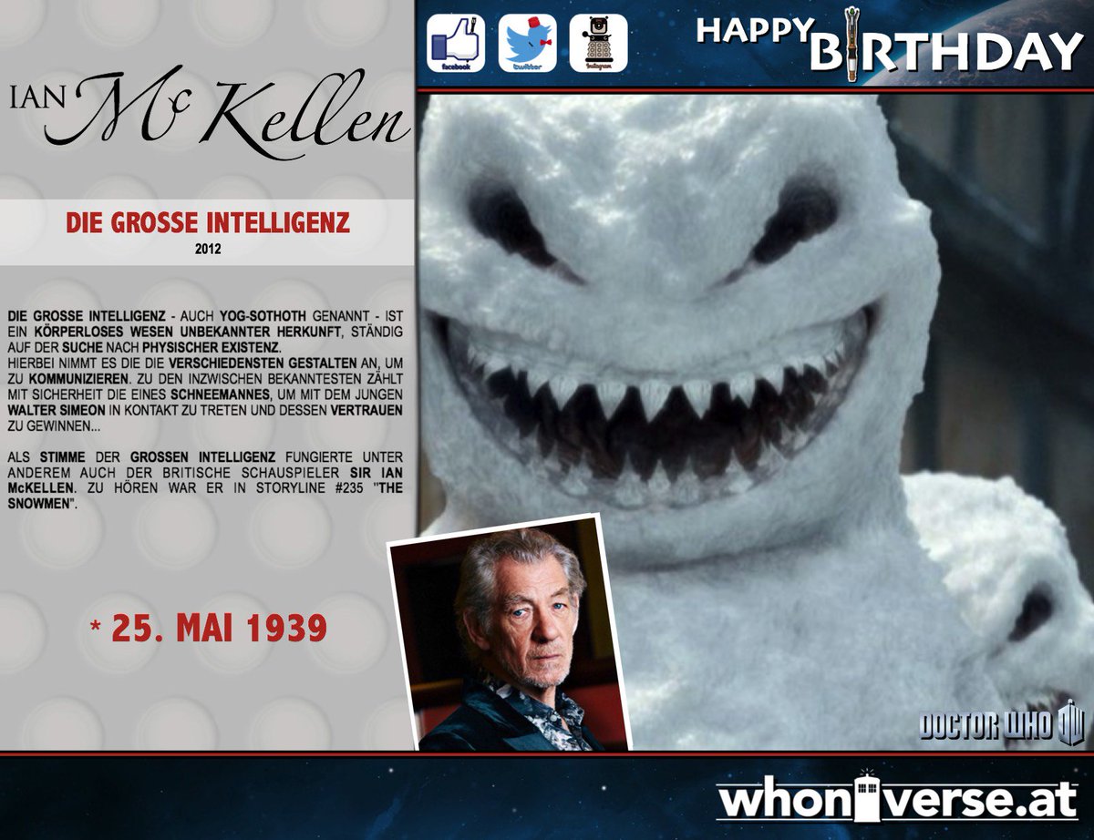 whoniverse_at's tweet photo. Congratulations to THE GREAT INTELLIGENCE!
Sir @IanMcKellen is celebrating his 79th birthday - HAPPY BIRTHDAY!
#whoniverse_at #DoctorWho #TARDIS #BBC
#HappyBirthday #GreatIntelligence #IanMcKellen #TheSnowmen #AdventuresInTimeAndSpace #DWfansOfAustria https://t.co/yzRgXjhlIS