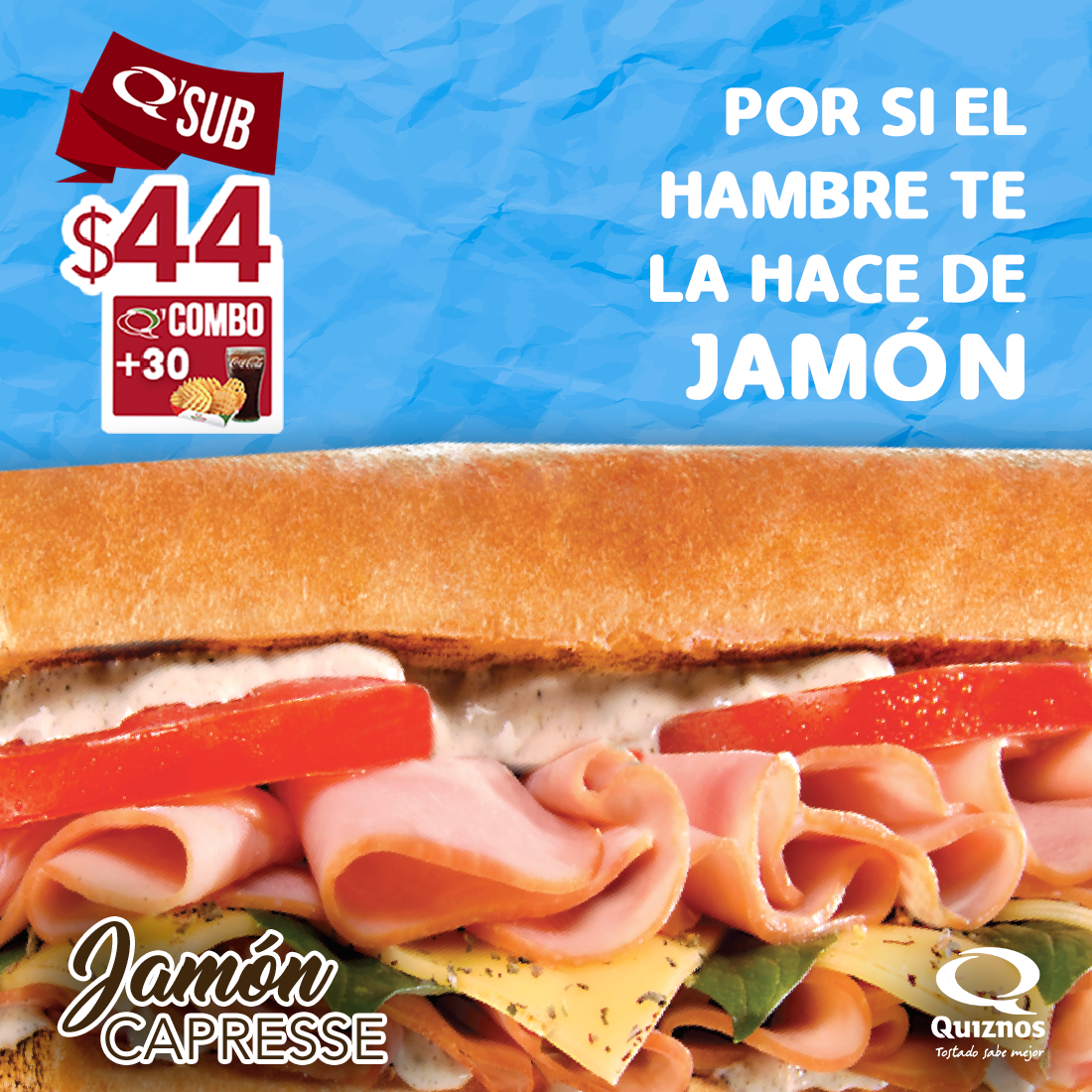 quiznosmx's tweet photo. No dejes que el hambre se pase de lista, muéstrale quién manda hoy con un #QSub #JamónCapresse. ¡Hazlo crecer a 22 cm por sólo 22 pesos más! 😍😋 https://t.co/yrMeHBFQO5
